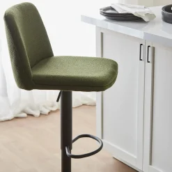 Discount Bouclair Khaki Fabric and Metal Adjustable Bar Stool