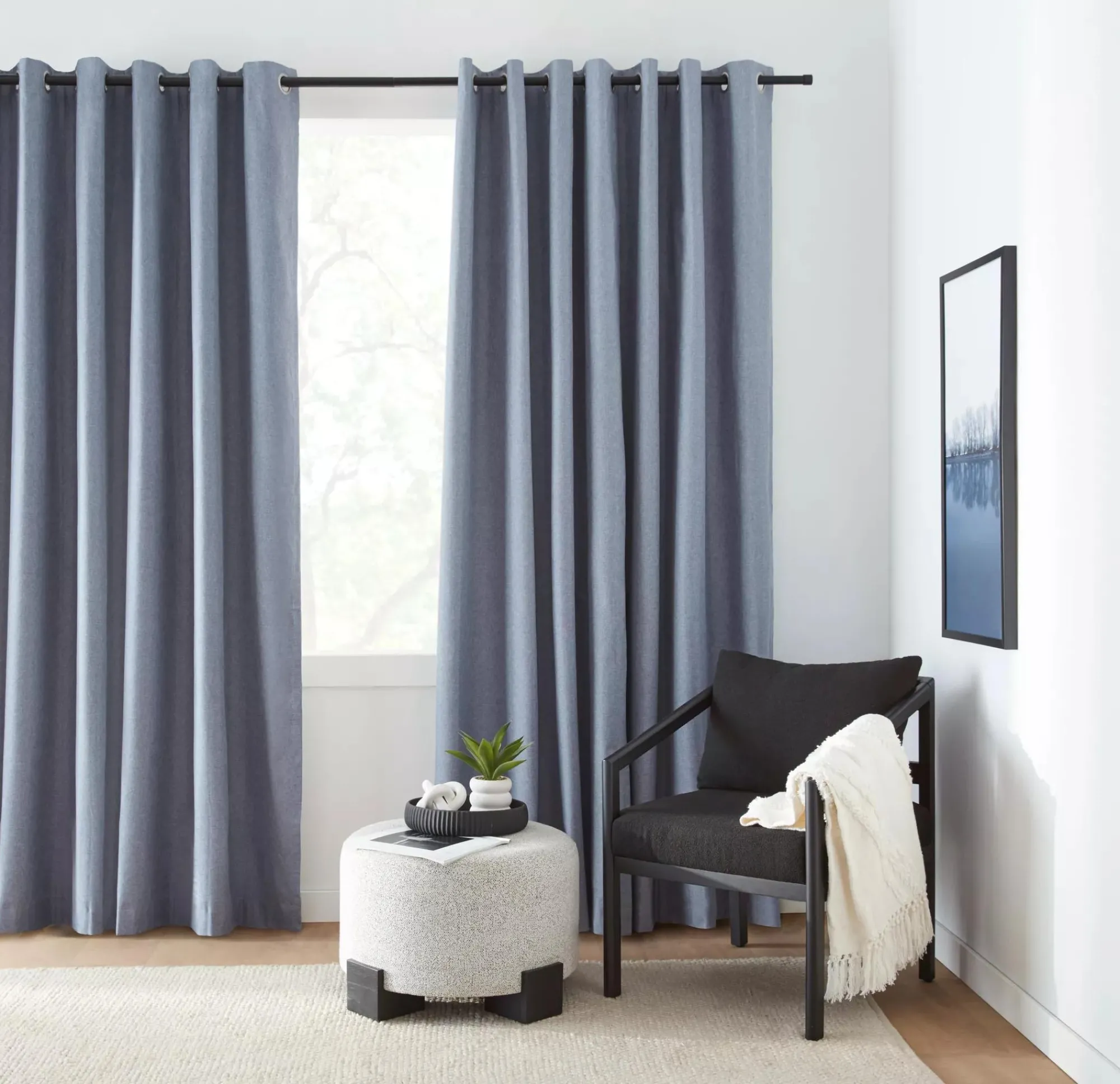 Discount Bouclair Light Grey Chambray Blackout Curtain