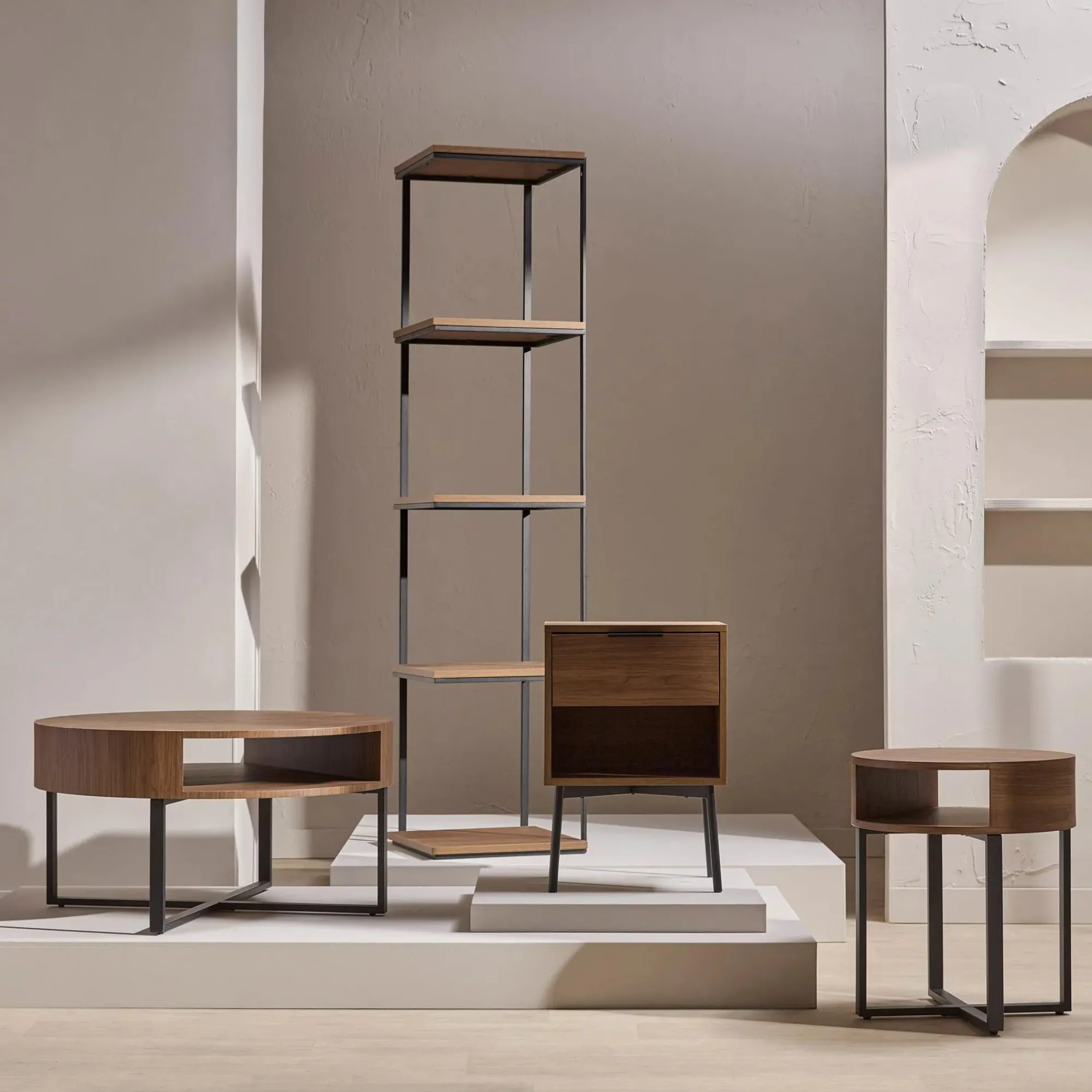 Hot Bouclair Metal and Walnut Side Table