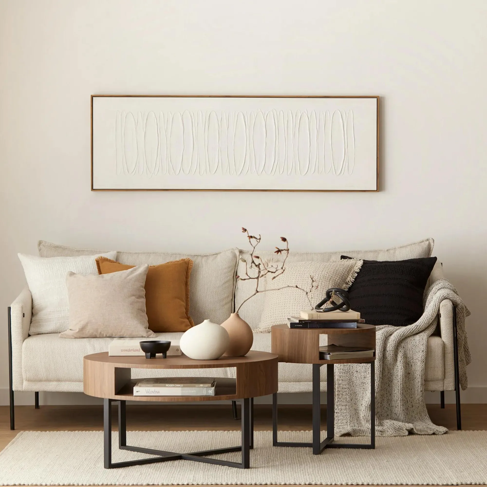 New Bouclair Metal and Walnut Veneer Round Coffee Table