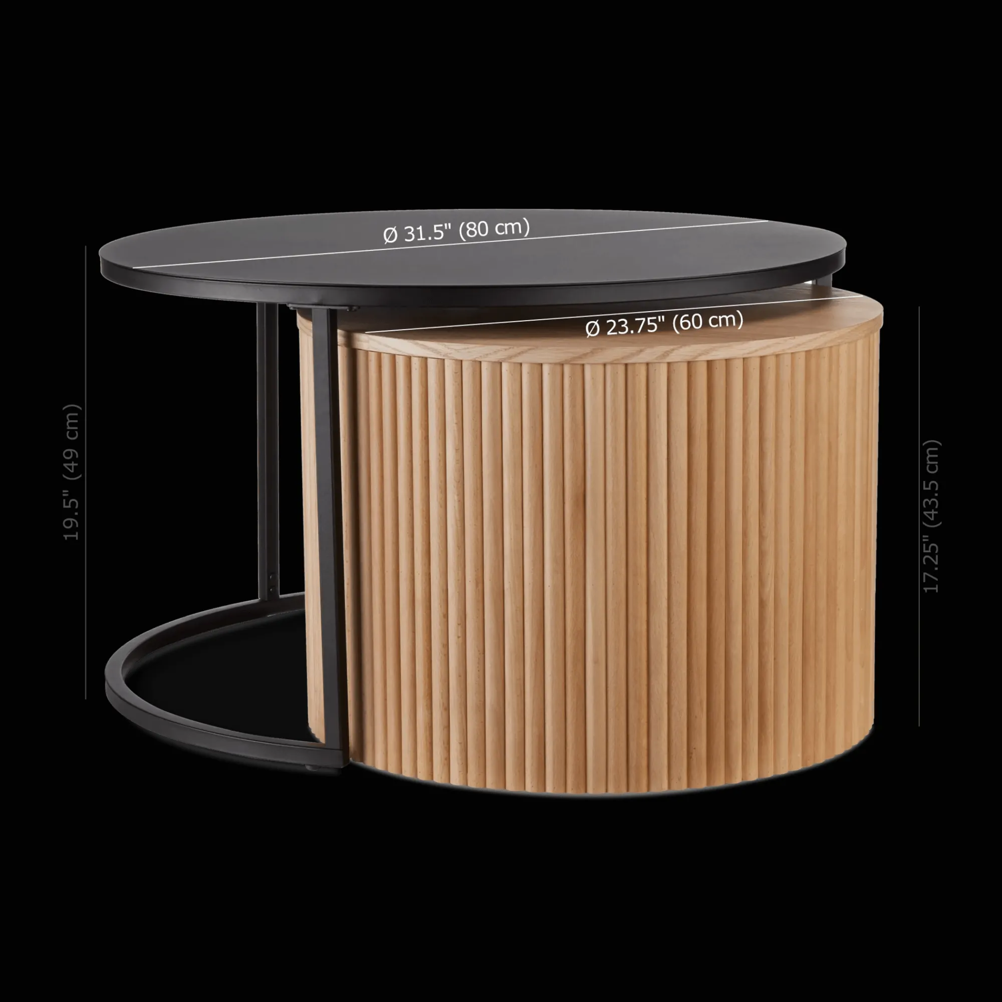 Discount Bouclair Nesting Coffee Table - Black Metal and Natural Wood