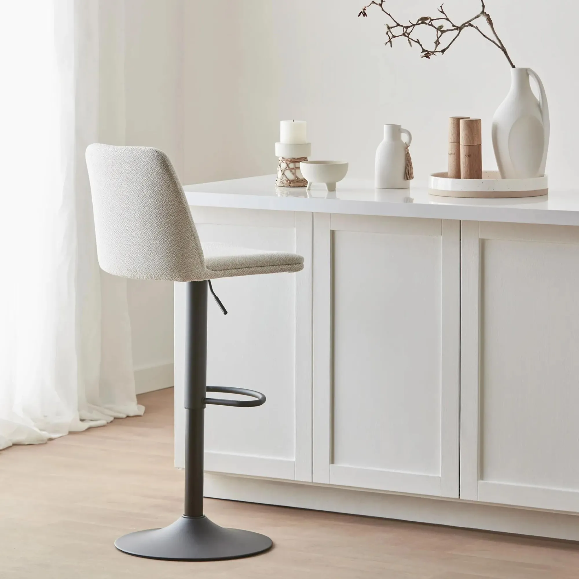 Online Bouclair Oatmeal Fabric and Metal Adjustable Bar Stool