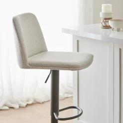 Online Bouclair Oatmeal Fabric and Metal Adjustable Bar Stool