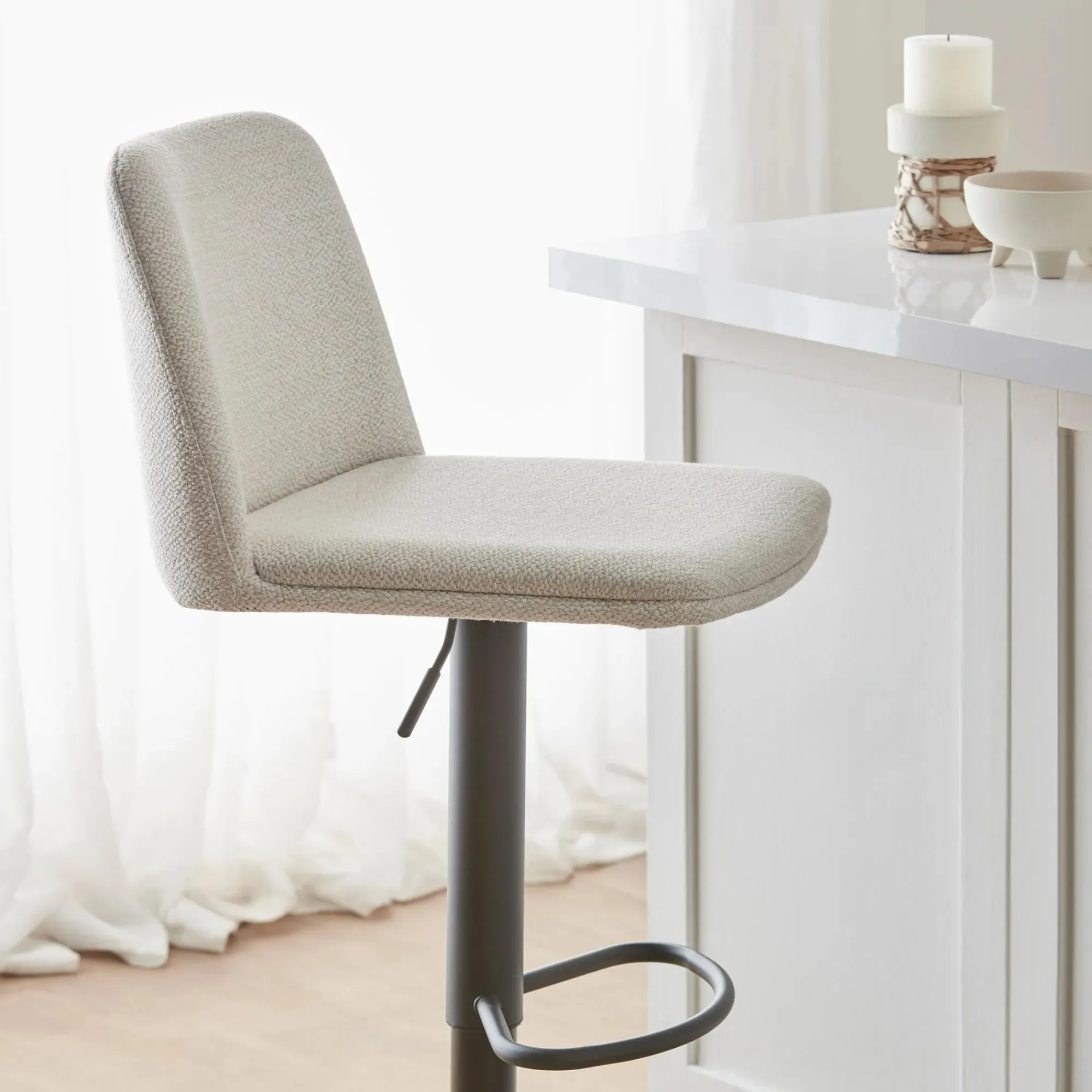 Online Bouclair Oatmeal Fabric and Metal Adjustable Bar Stool