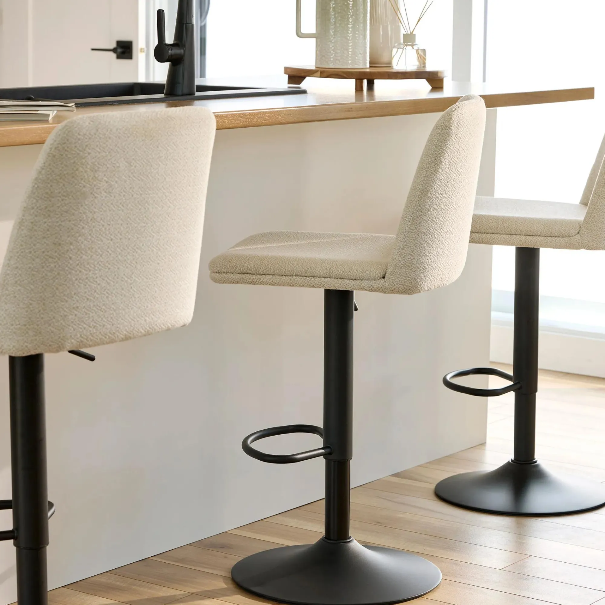 Online Bouclair Oatmeal Fabric and Metal Adjustable Bar Stool
