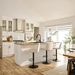 Online Bouclair Oatmeal Fabric and Metal Adjustable Bar Stool