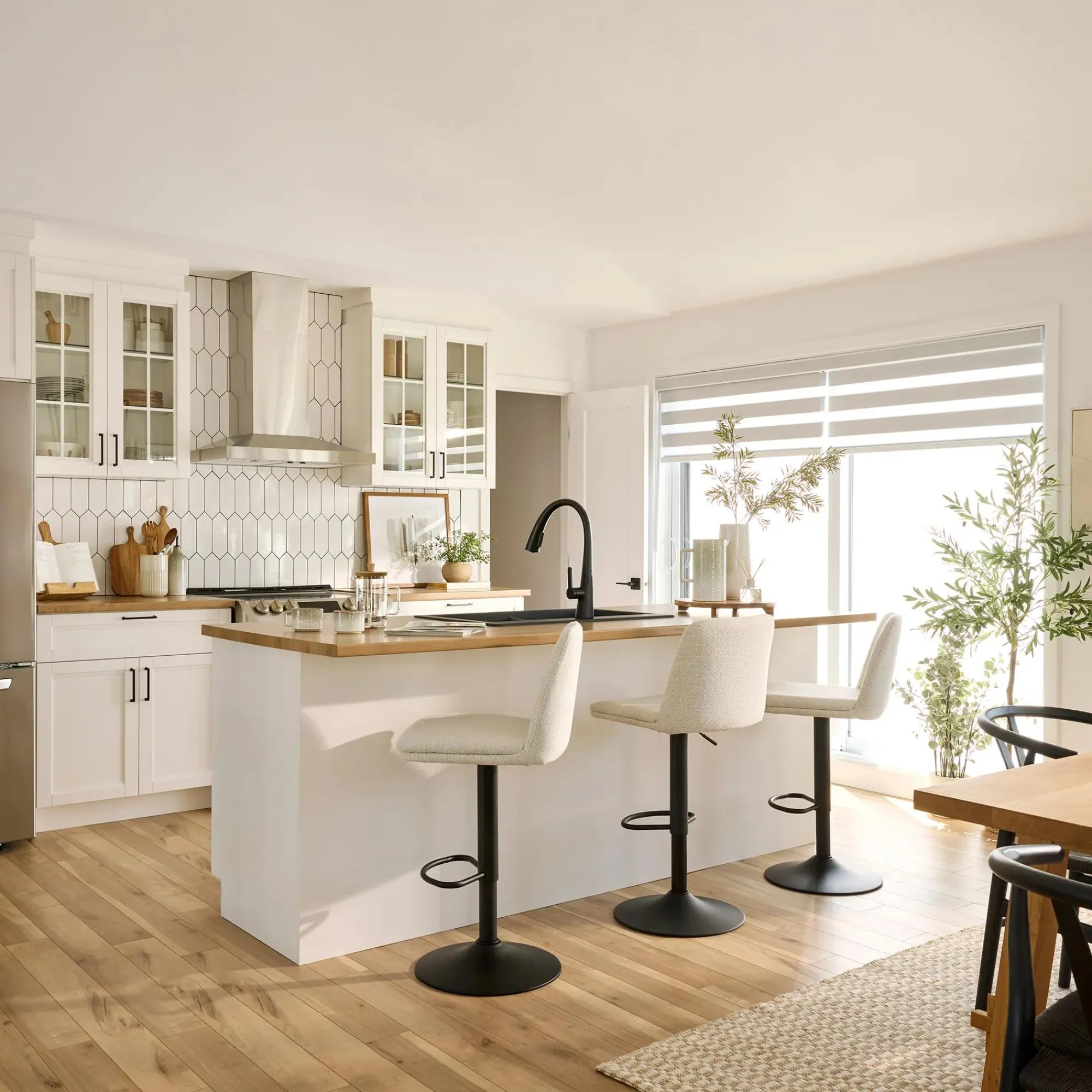 Online Bouclair Oatmeal Fabric and Metal Adjustable Bar Stool