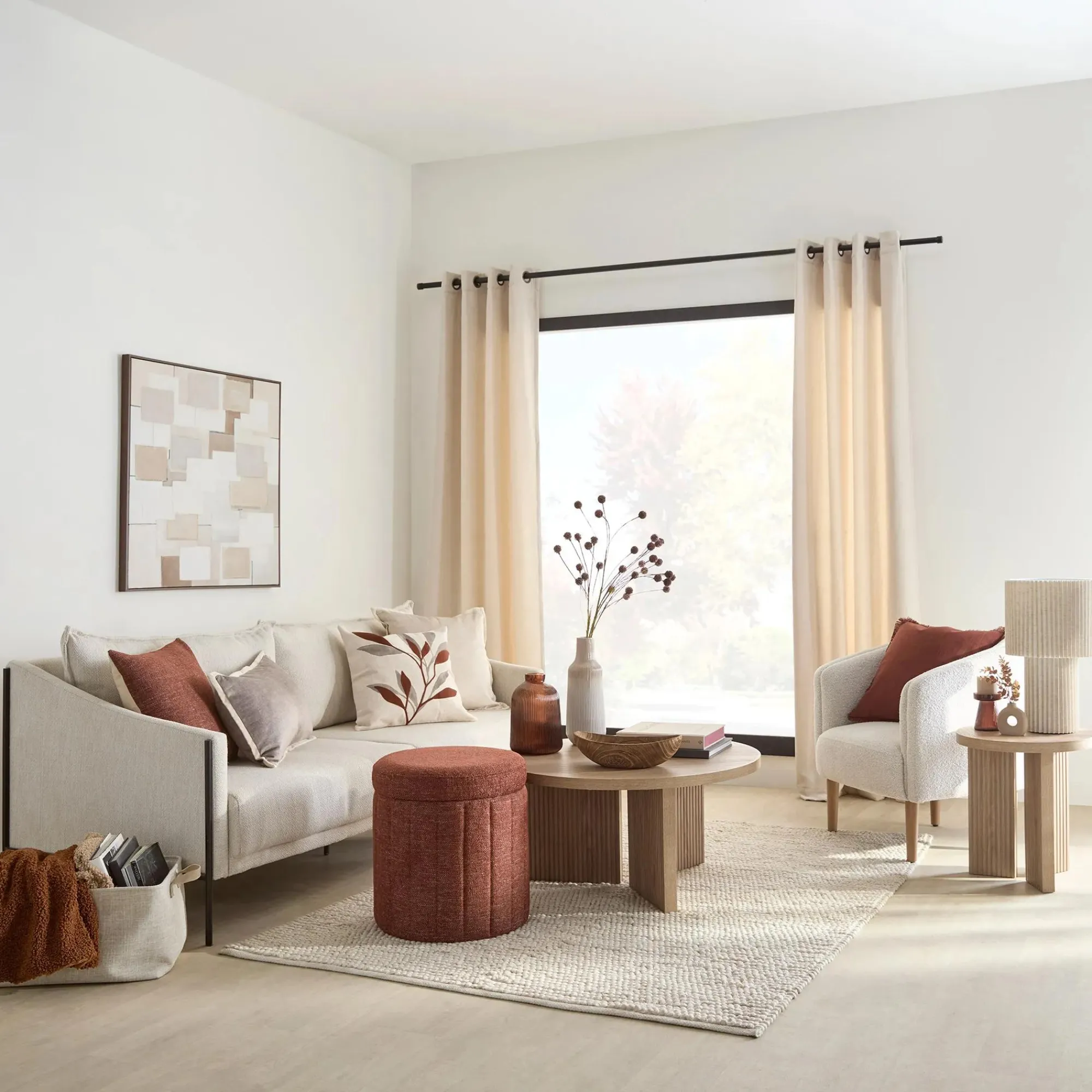 Discount Bouclair Oatmeal Fabric Sofa with Black Metal Legs