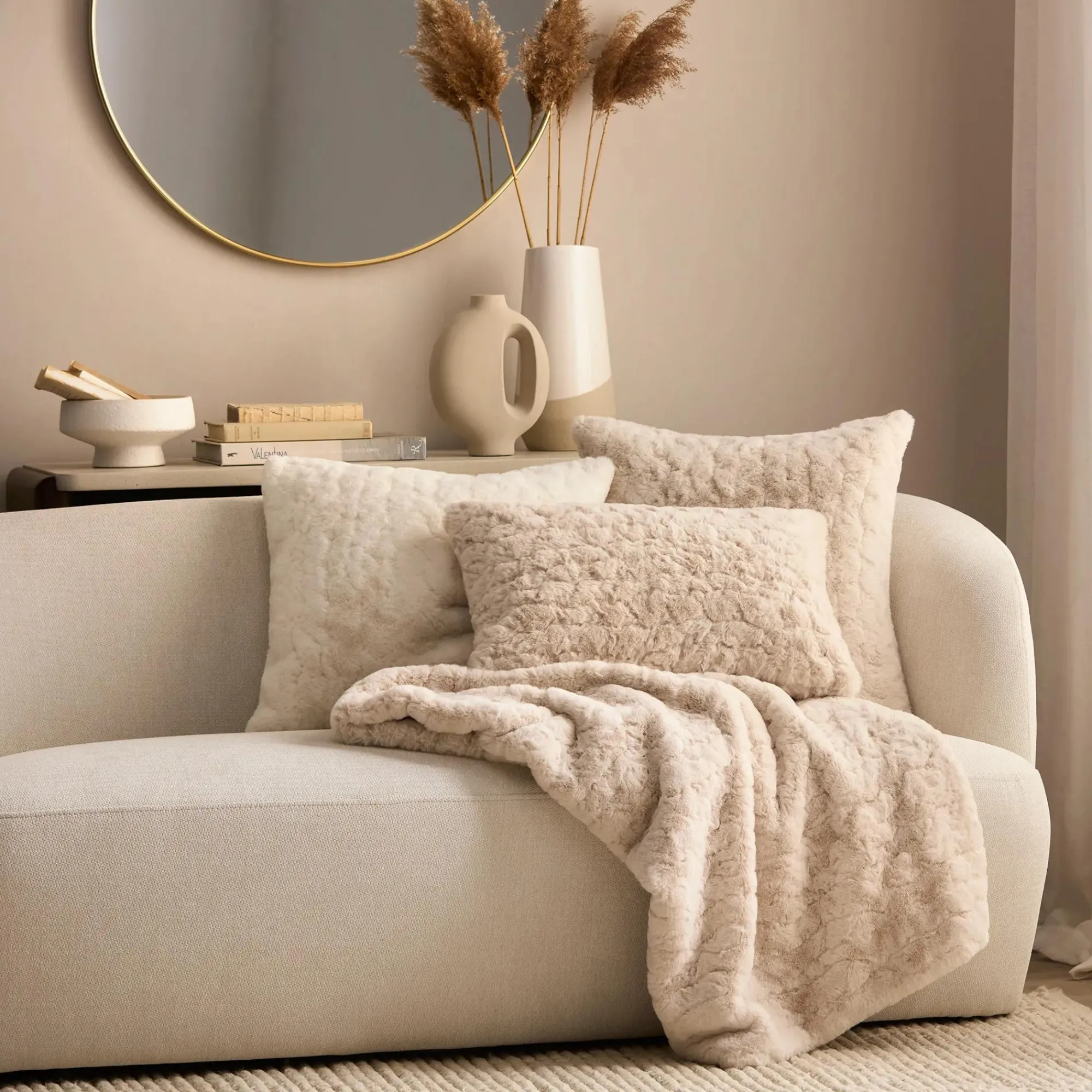 Discount Bouclair Oatmeal Sheep Faux Fur Throw