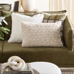 New Bouclair Off White Sheep Faux Fur Throw Pillow