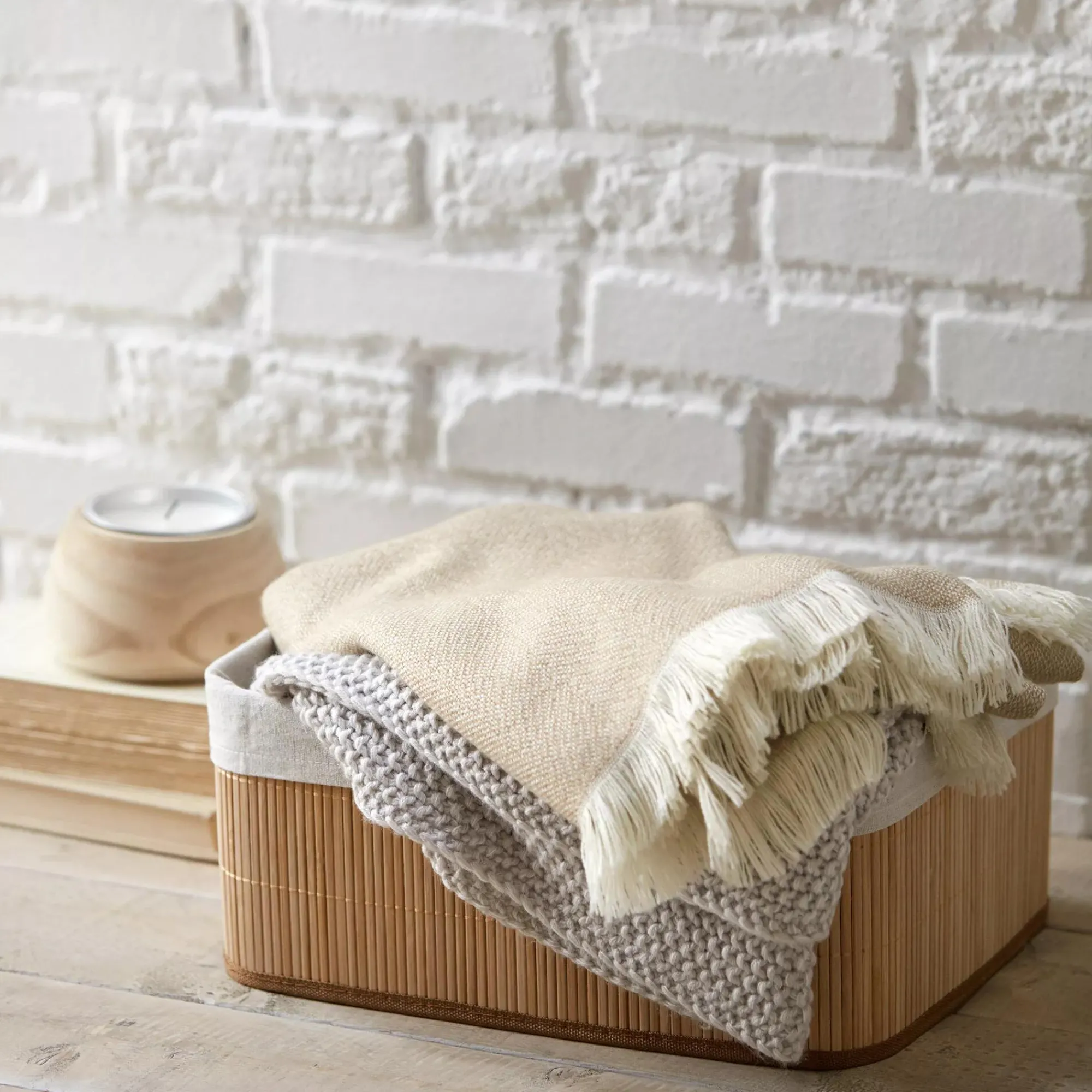 Outlet Bouclair Rectangular Bamboo Basket with Lining