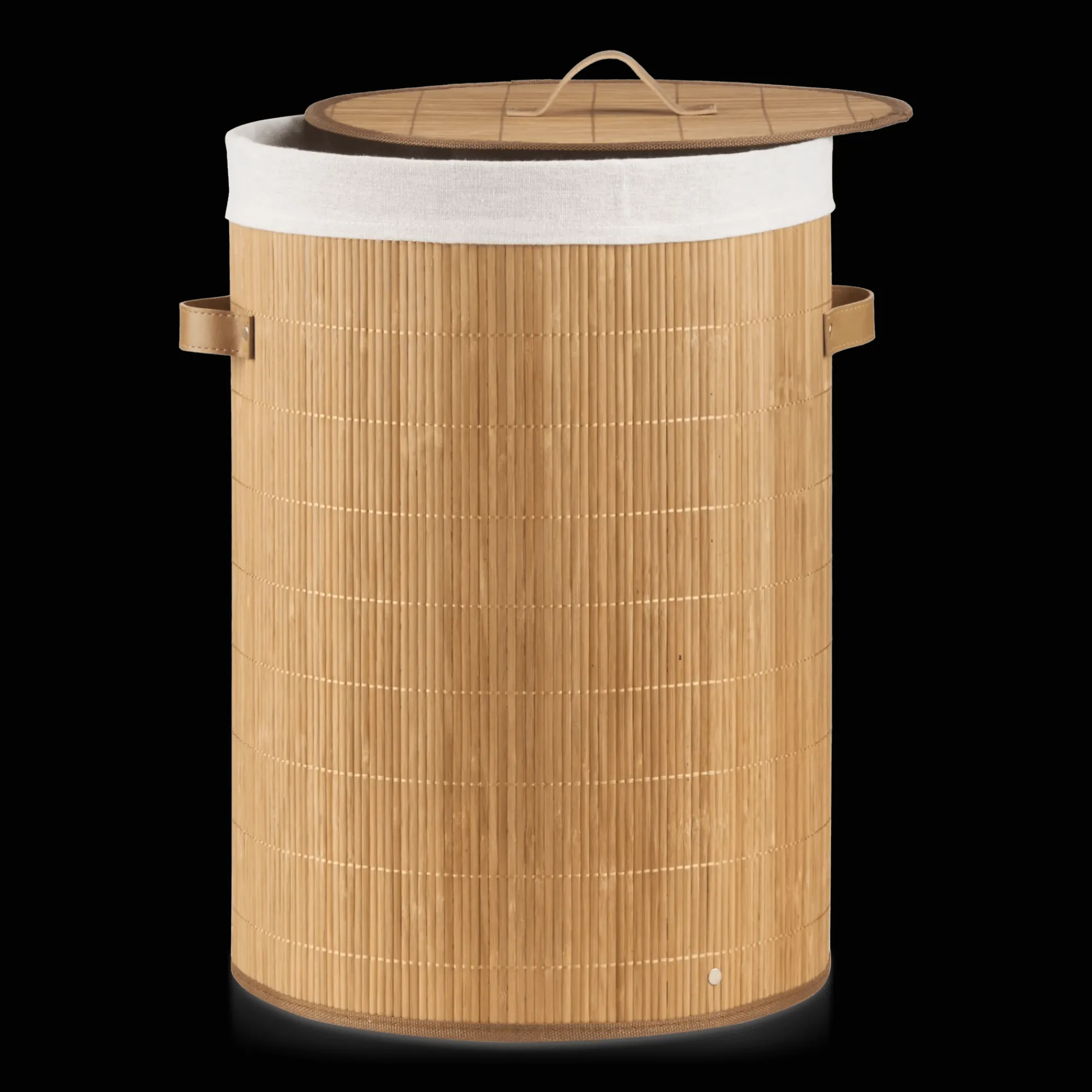 Online Bouclair Round Bamboo Hamper with Lining and Faux Leather Handles