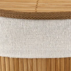 Online Bouclair Round Bamboo Hamper with Lining and Faux Leather Handles