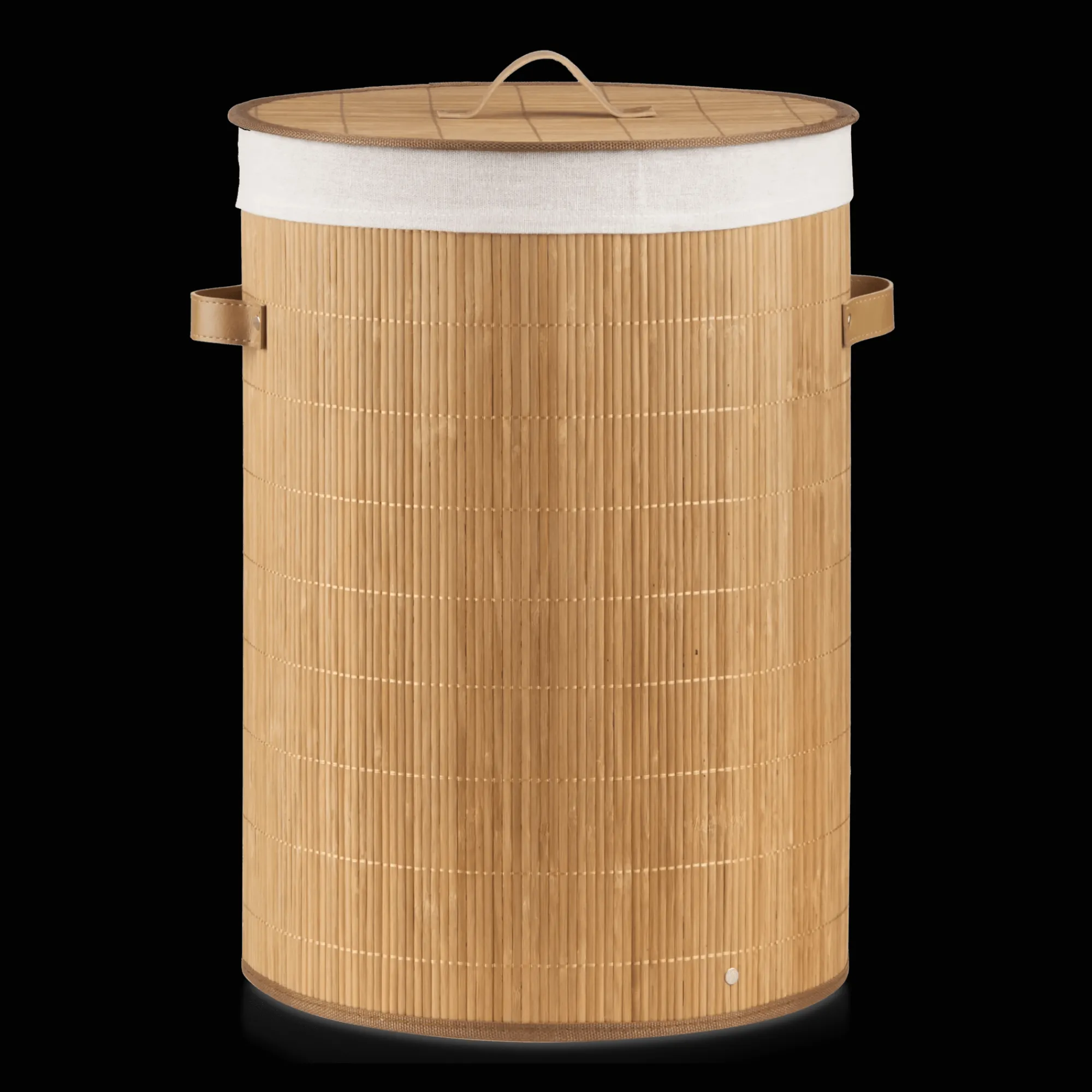Online Bouclair Round Bamboo Hamper with Lining and Faux Leather Handles