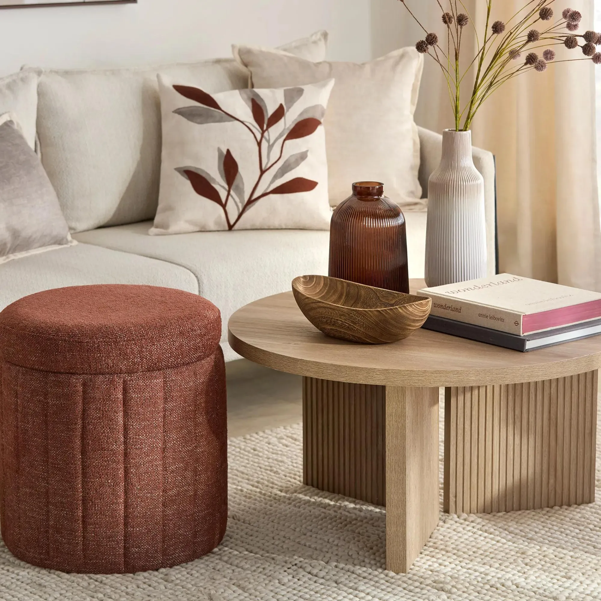 Sale Bouclair Round Storage Fabric Ottoman