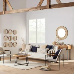 Clearance Bouclair Set of 3 Mango Wood and Rope Circle Wall Decor