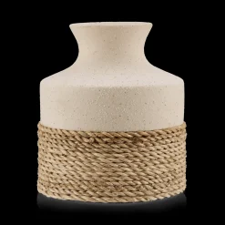 Clearance Bouclair Speckled Ceramic and Rattan Vase
