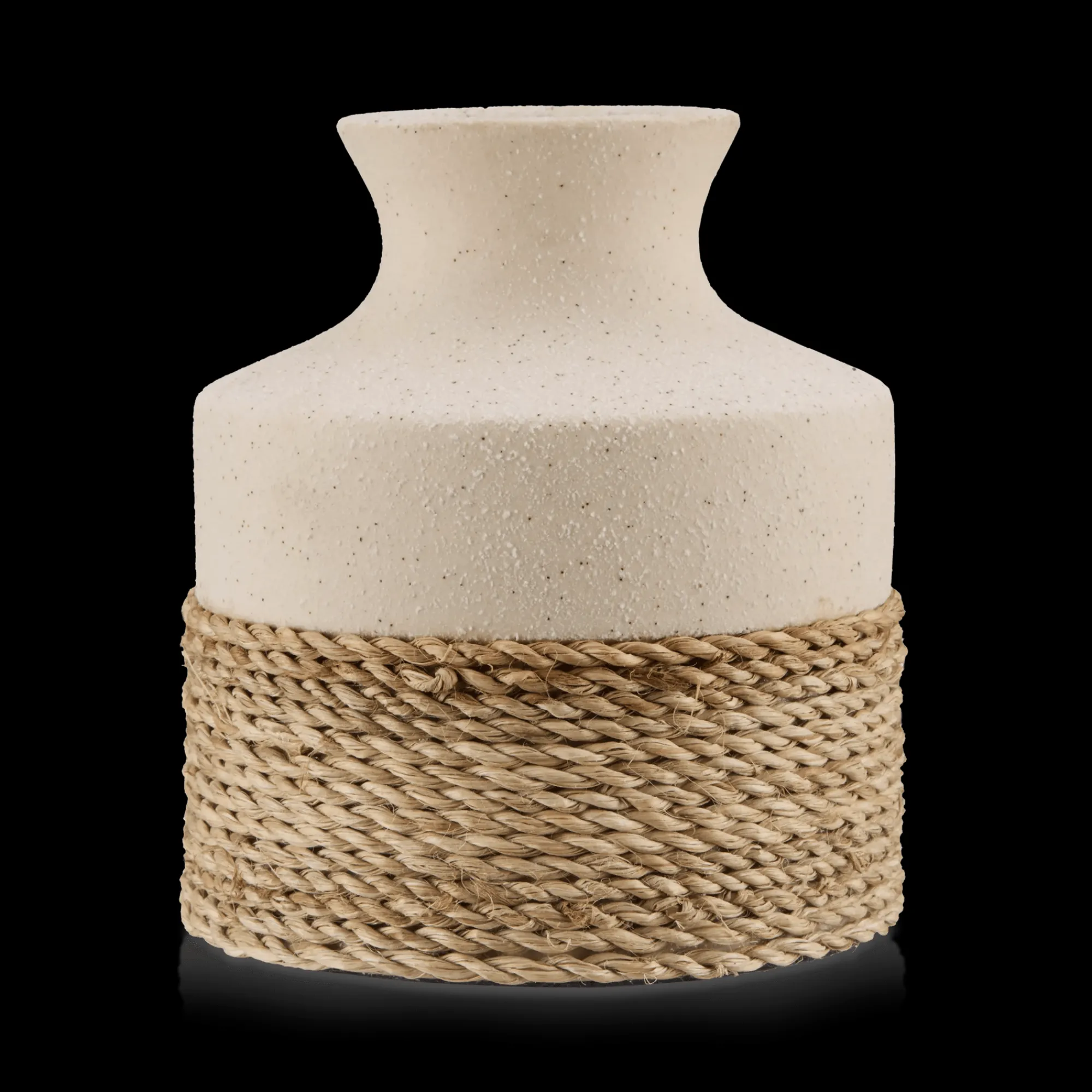 Clearance Bouclair Speckled Ceramic and Rattan Vase