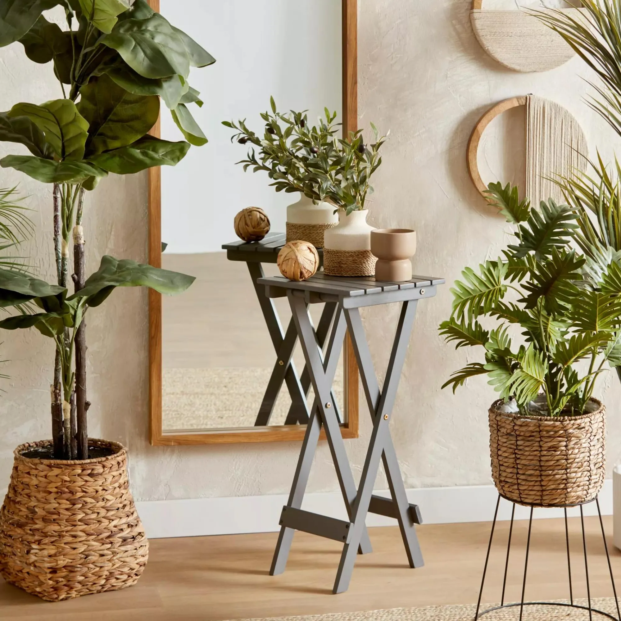 Clearance Bouclair Speckled Ceramic and Rattan Vase