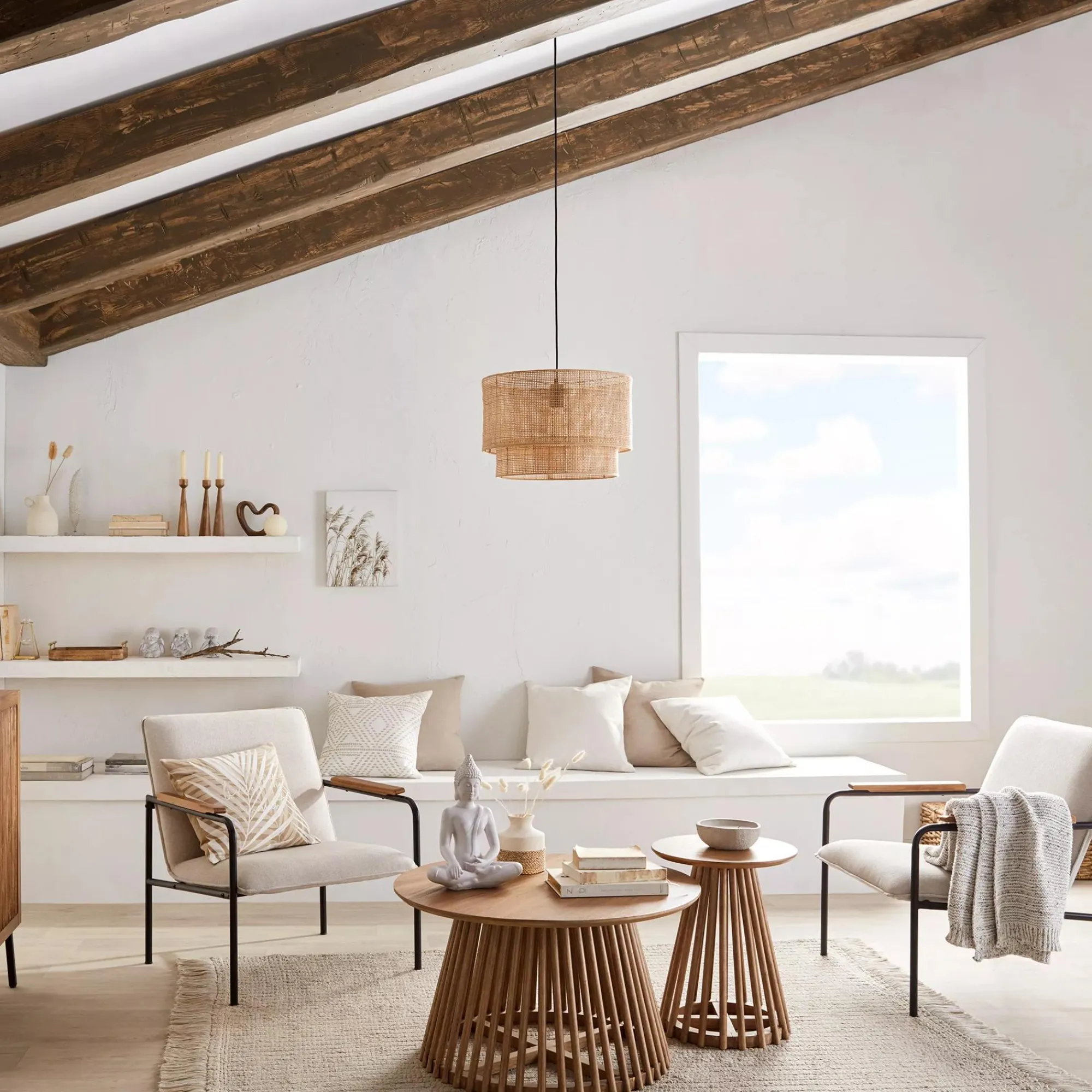 Clearance Bouclair Speckled Ceramic and Rattan Vase