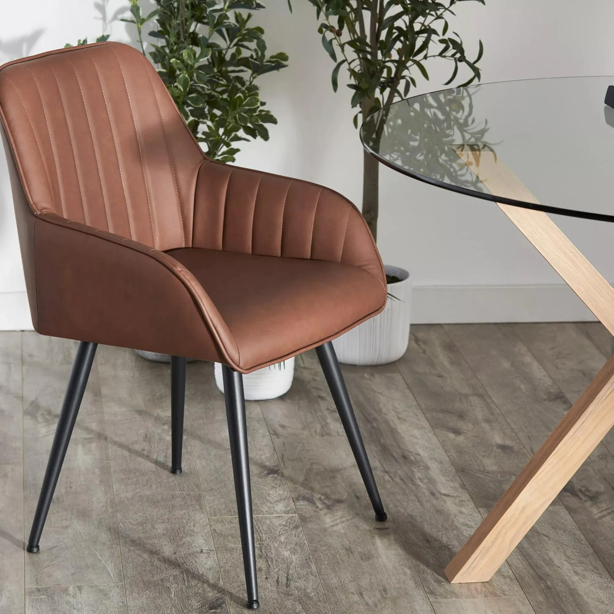 New Bouclair Textured Faux Leather and Metal Dining Chair