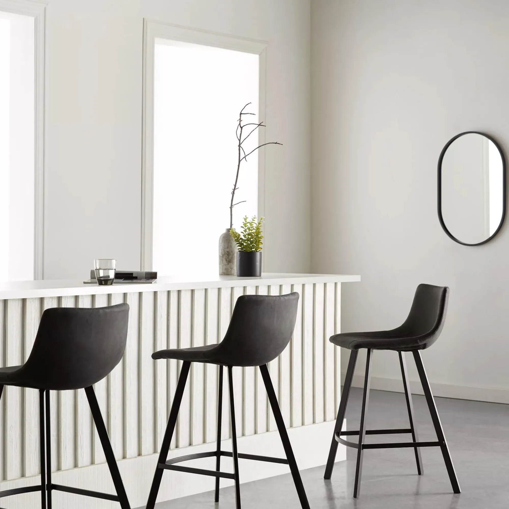 Discount Bouclair Textured Faux Leather and Metal Bar Stool