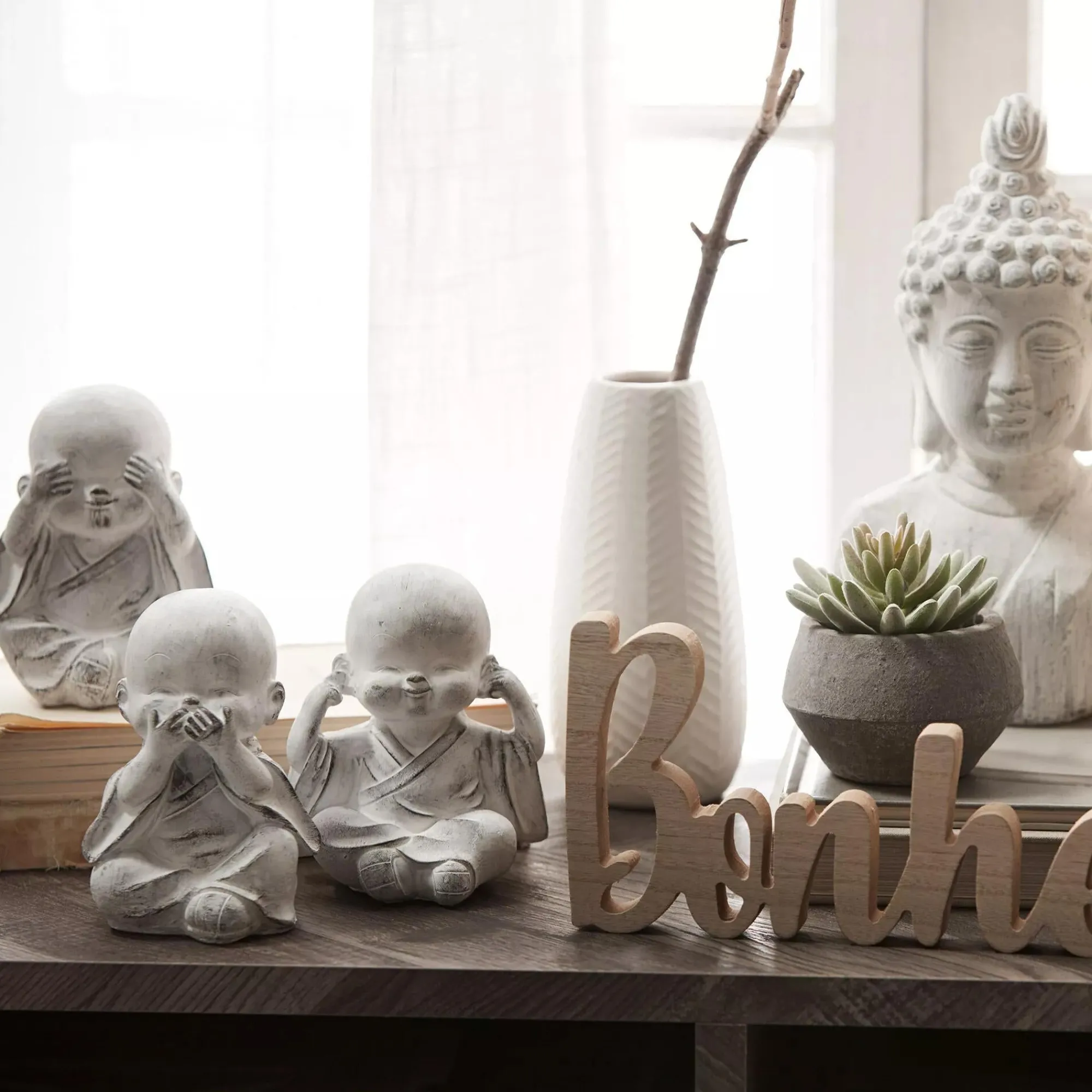 Online Bouclair Three Wise Buddha Cement Statuettes