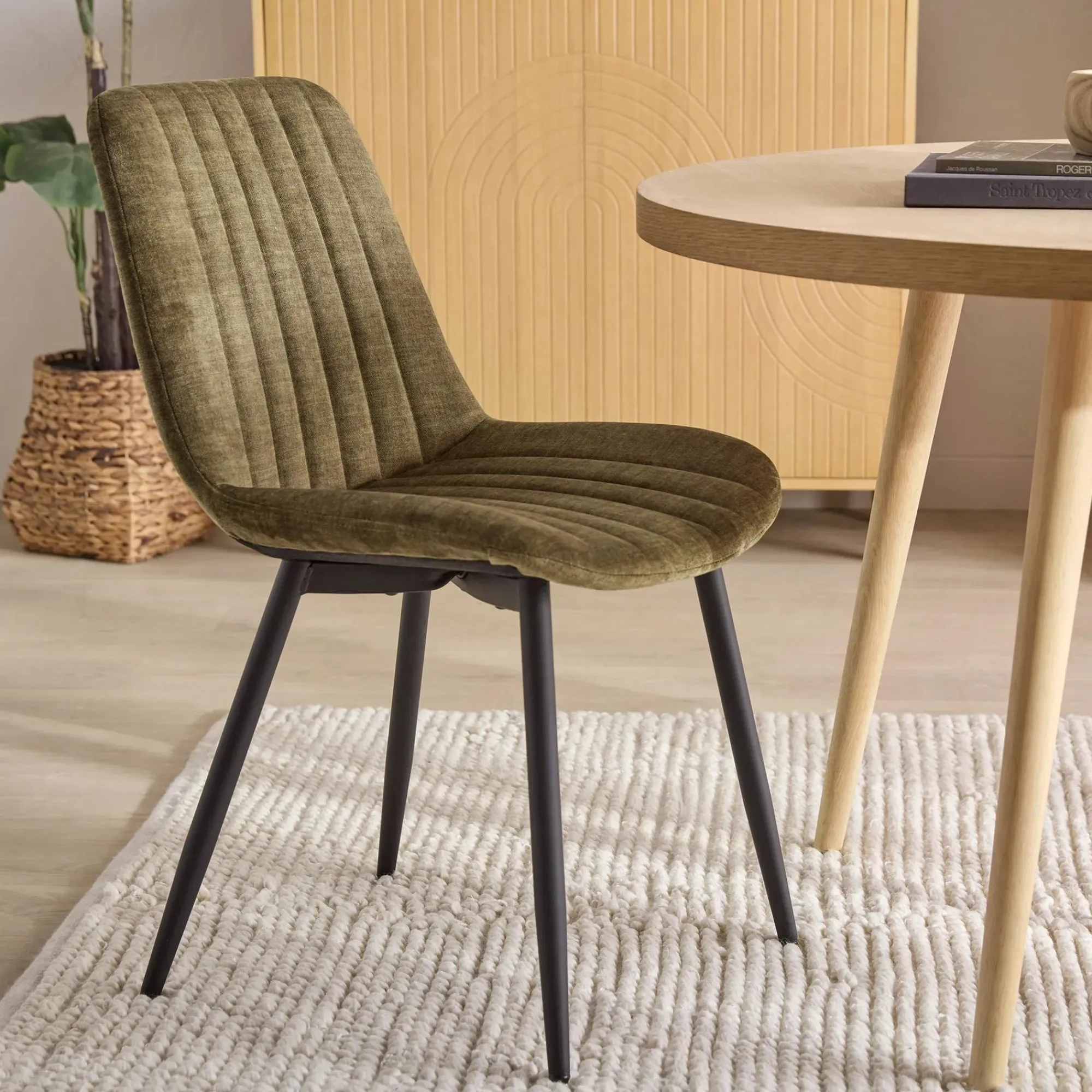 Bouclair Velvet Fabric and Metal Dining Chair