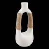 Outlet Bouclair White Ceramic Oval Vase with Rope on Handles