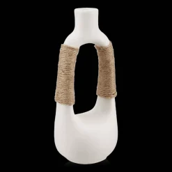 Outlet Bouclair White Ceramic Oval Vase with Rope on Handles