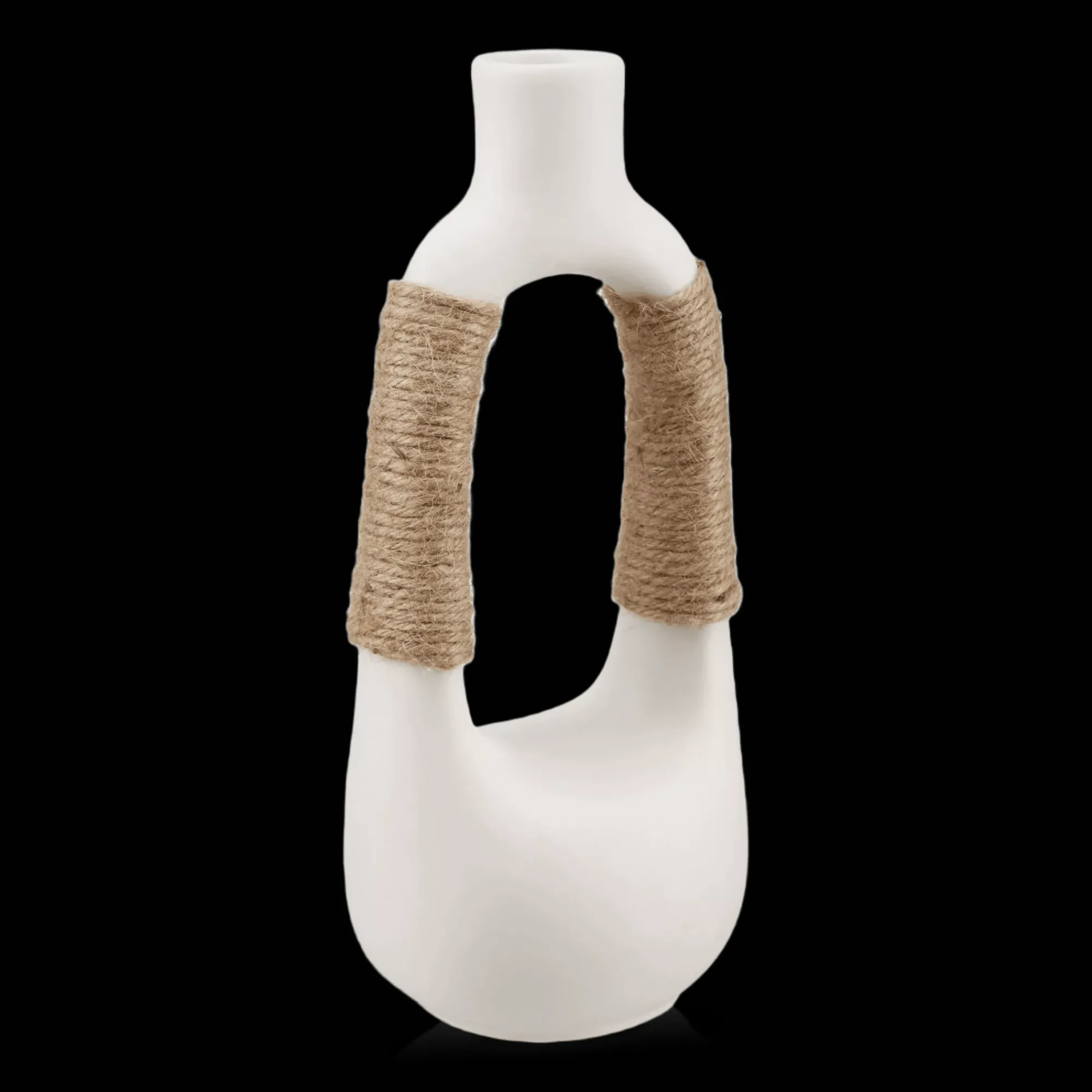 Outlet Bouclair White Ceramic Oval Vase with Rope on Handles