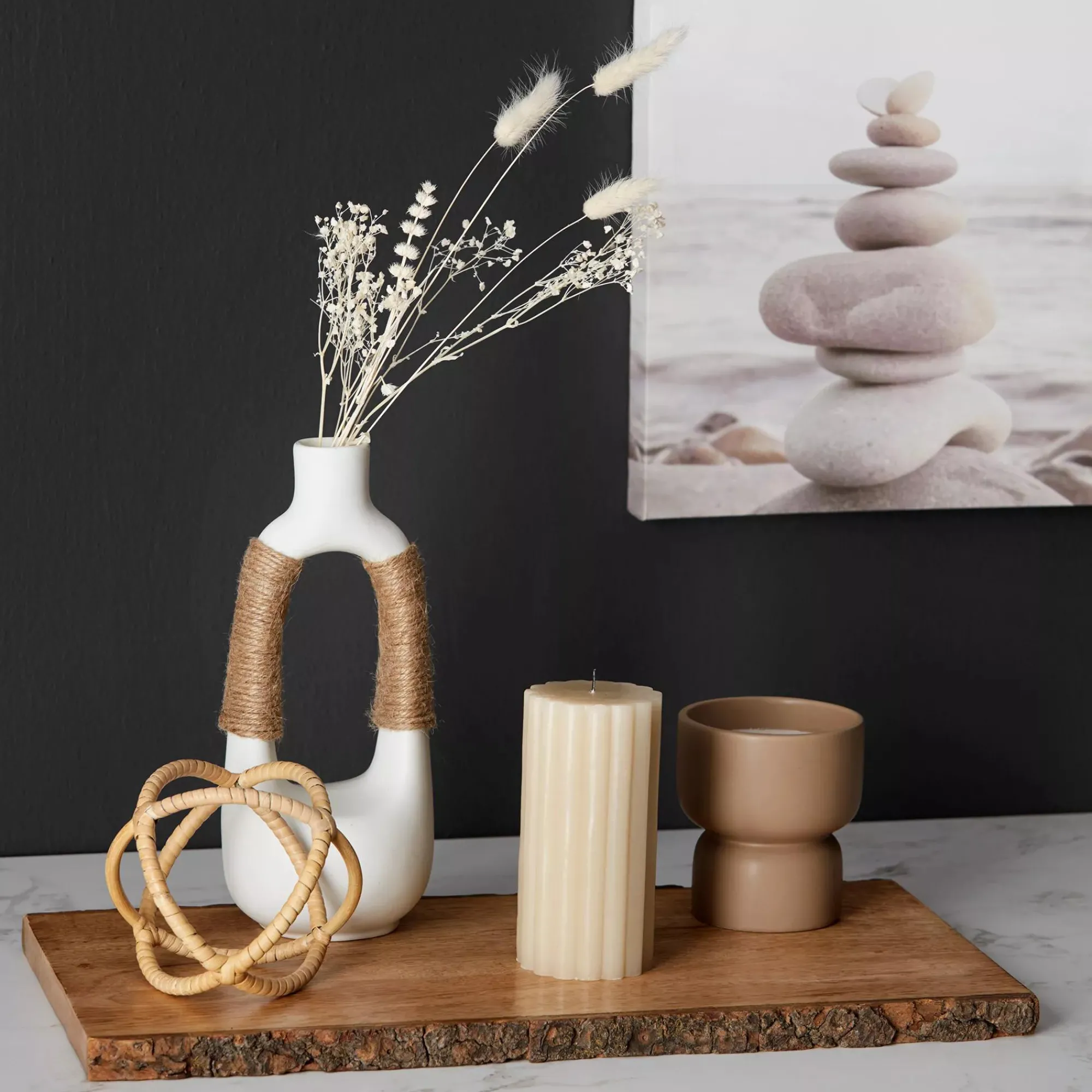 Outlet Bouclair White Ceramic Oval Vase with Rope on Handles