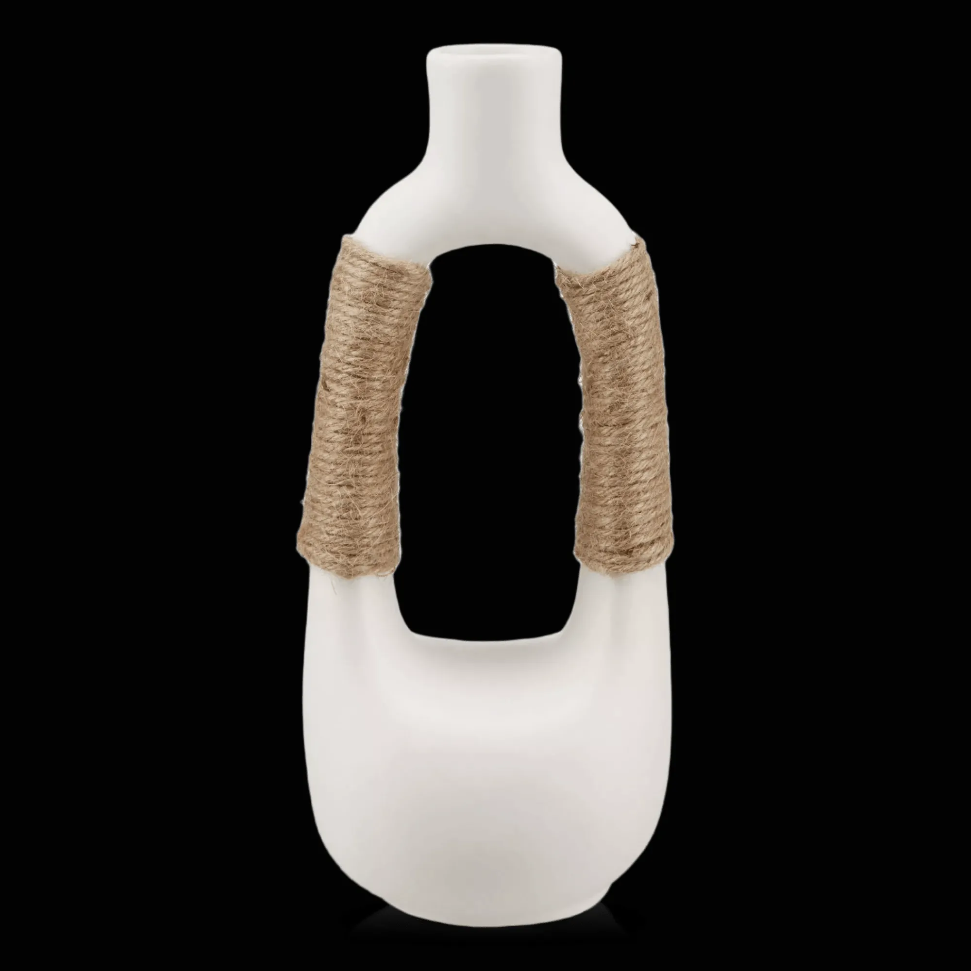 Outlet Bouclair White Ceramic Oval Vase with Rope on Handles