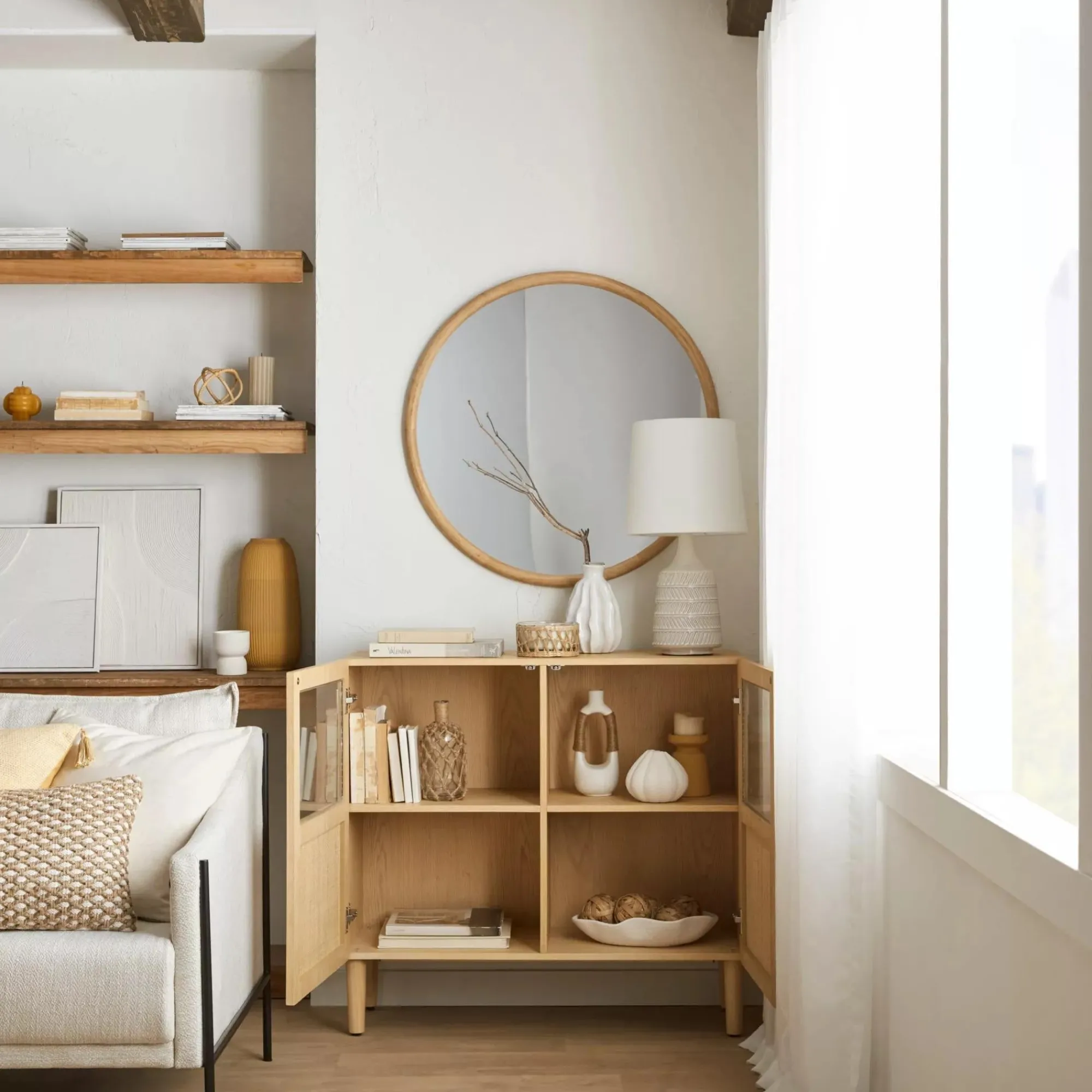 Outlet Bouclair White Ceramic Oval Vase with Rope on Handles