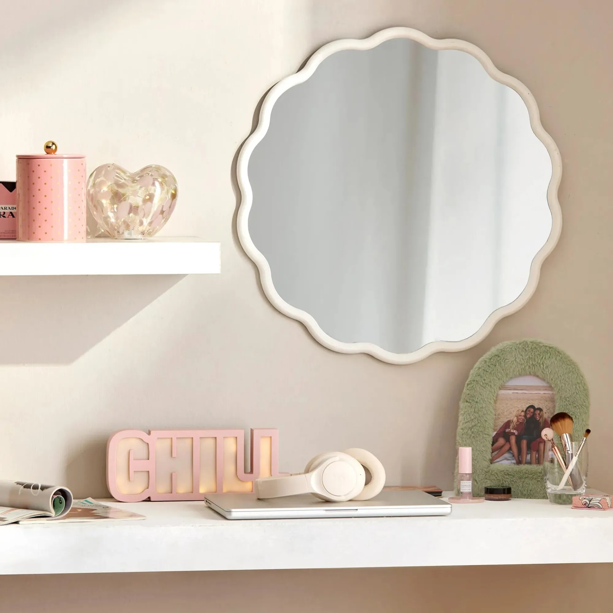 New Bouclair White Scalloped Mirror