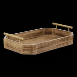 Hot Bouclair Wood Rectangular Tray with Handles