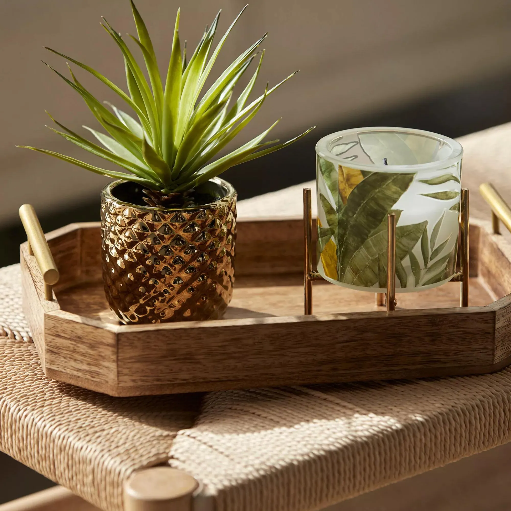 Hot Bouclair Wood Rectangular Tray with Handles