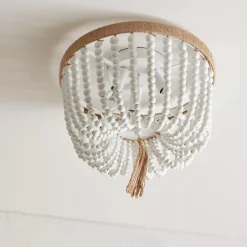 Hot Bouclair Wooden Bead and Tassel Ceiling Lamp
