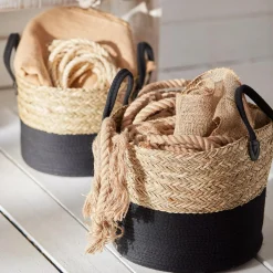 Bouclair Woven Seagrass and Cotton Rope Basket